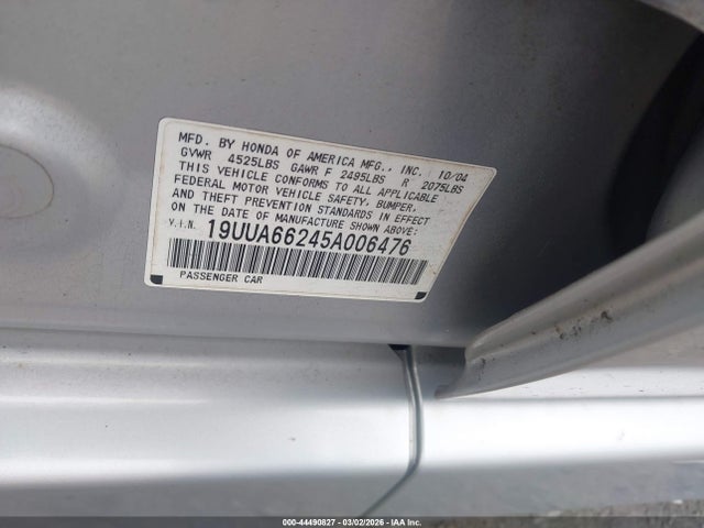 2005 Acura Tl მანქანა იყიდება აუქციონზე, vin: 19UUA66245A006476, აუქციონის ნომერი: 44490827