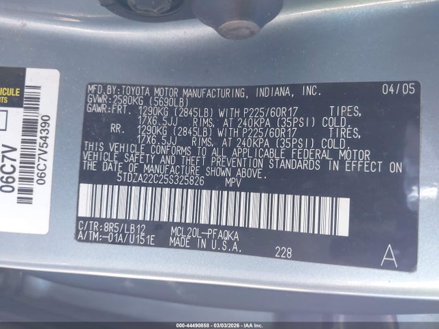 2005 TOYOTA SIENNA 5TDZA22C25S325826 Photo 8