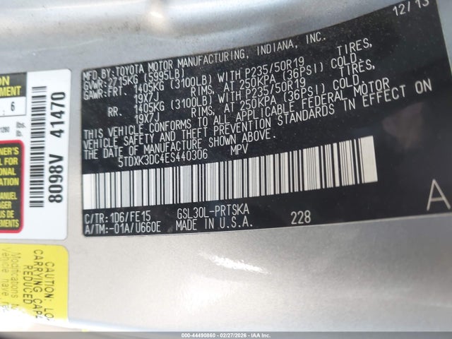 Toyota Sienna Se 8 Passenger 2014 5TDXK3DC4ES440306 Image 9
