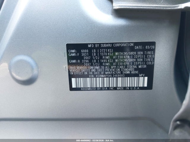 Продаж на аукціоні авто 2020 Subaru Ascent Limited, vin: 4S4WMAPD8L3468683, номер лоту: 44490862