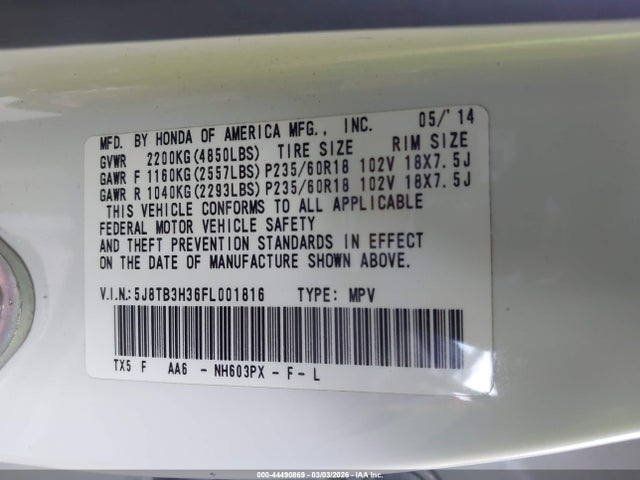 5J8TB3H36FL001816 Acura RDX