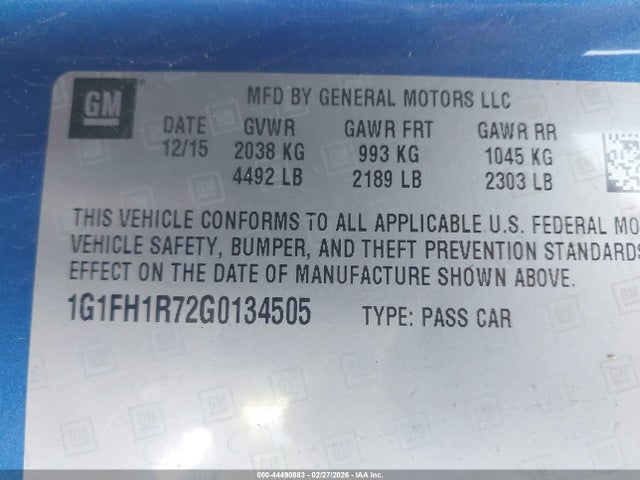 1G1FH1R72G0134505 Chevrolet CAMARO 2SS