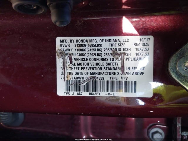 44490898 :رقم المزاد ، 7FARW1H86JE004339 vin ، 2018 Honda Cr-v مزاد بيع
