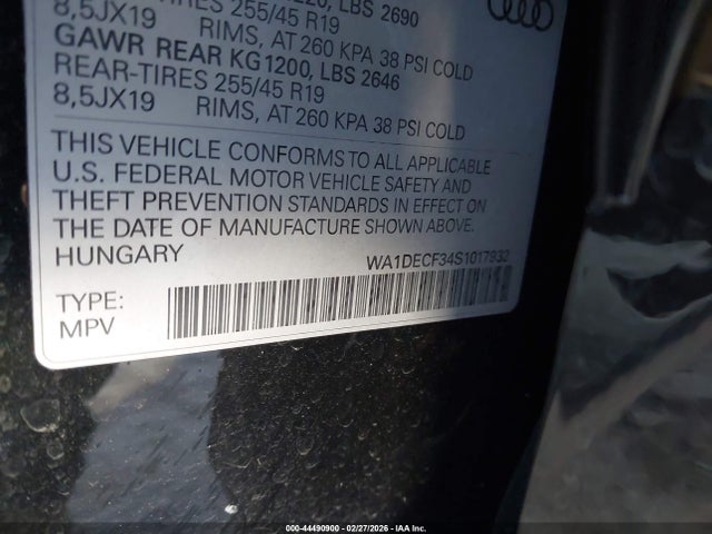 Продажа на аукционе авто 2025 Audi Q3 Premium 45 Tfsi S Line Quattro Tiptronic, vin: WA1DECF34S1017932, номер лота: 44490900