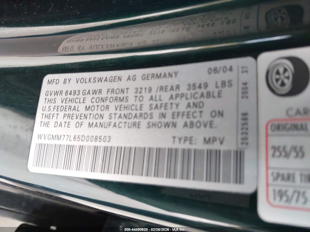 Продаж на аукціоні авто 2005 Volkswagen Touareg V8, vin: WVGMM77L65D008503, номер лоту: 44490920