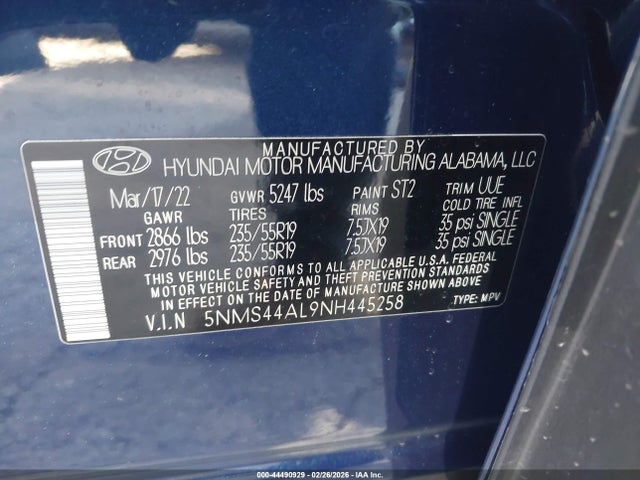Hyundai Santa Fe Limited 2022 5NMS44AL9NH445258 Image 9