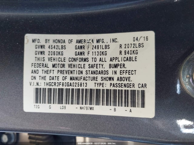 2016 HONDA ACCORD 1HGCR3F80GA025813 Photo 8