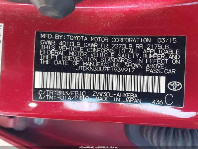 Toyota Prius Three 2015 JTDKN3DU7F1939917 Image 9