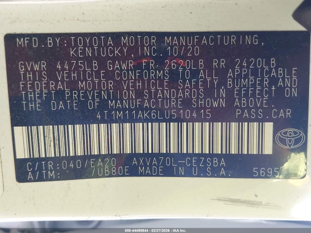 4T1M11AK6LU510415 Toyota CAMRY SE