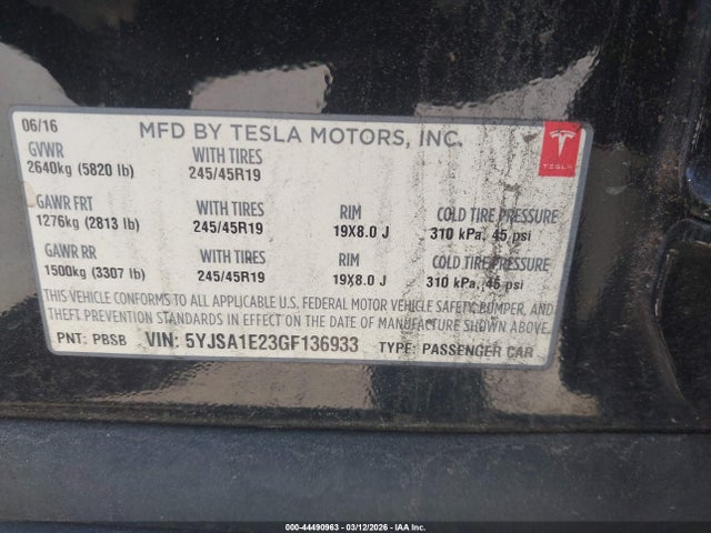 2016 TESLA MODEL S 5YJSA1E23GF136933 Photo 8