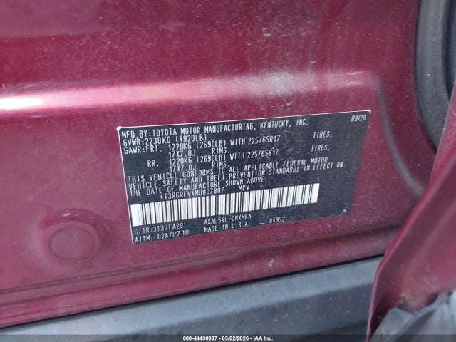 4T3R6RFV4MU007807 Toyota Rav4 Hybrid Xle