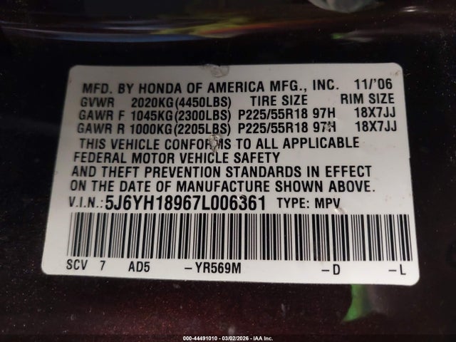 2007 HONDA ELEMENT 5J6YH18967L006361 Photo 8