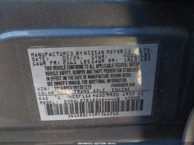 3N1AB8CV1RY361215 Nissan Sentra Sv Xtronic Cvt