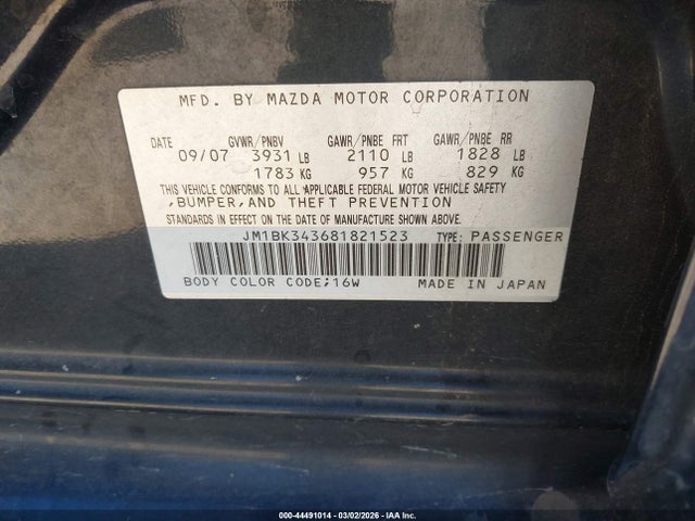 Aukcja sprzedaży 2008 Mazda Mazda3 S Sport, vin: JM1BK343681821523, numer aukcji: 44491014