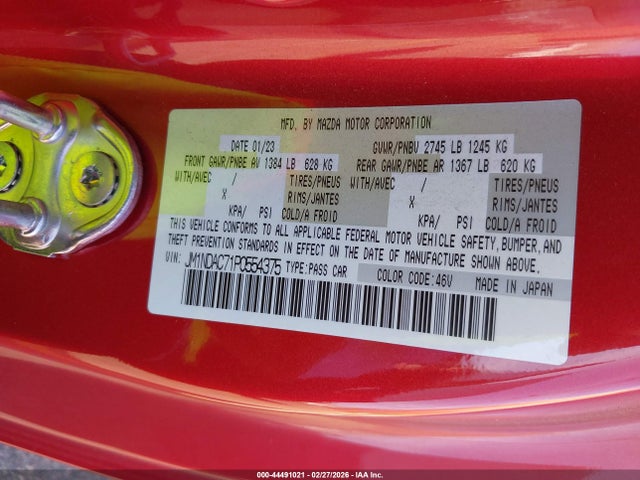 Aukcja sprzedaży 2023 Mazda Mx-5 Miata Club, vin: JM1NDAC71P0554375, numer aukcji: 44491021