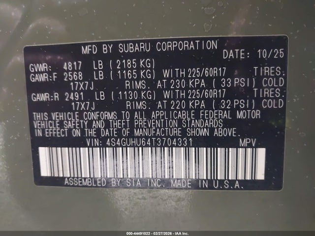 4S4GUHU64T3704331 Subaru Crosstrek Wilderness
