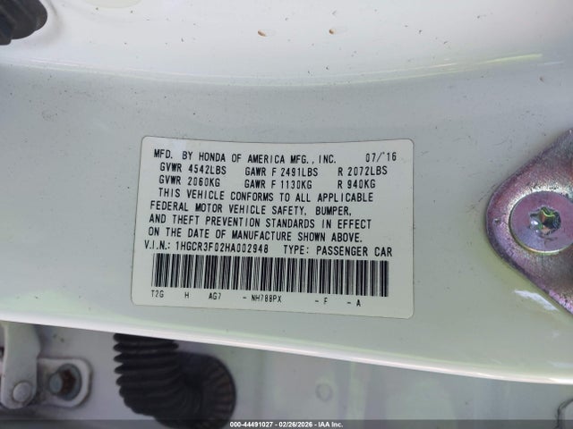 Aukcja sprzedaży 2017 Honda Accord Ex-l V6, vin: 1HGCR3F02HA002948, numer aukcji: 44491027