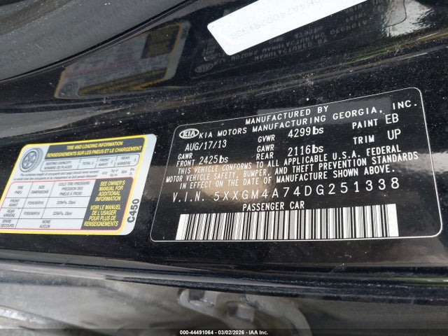Aukcja sprzedaży 2013 Kia Optima Lx, vin: 5XXGM4A74DG251338, numer aukcji: 44491064