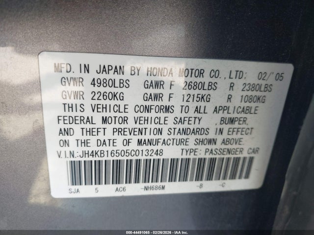 Aukcja sprzedaży 2005 Acura Rl 3.5, vin: JH4KB16505C013248, numer aukcji: 44491065