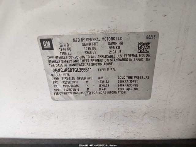 Chevrolet Trax 1ls 2016 3GNCJKSB7GL266611 Image 9