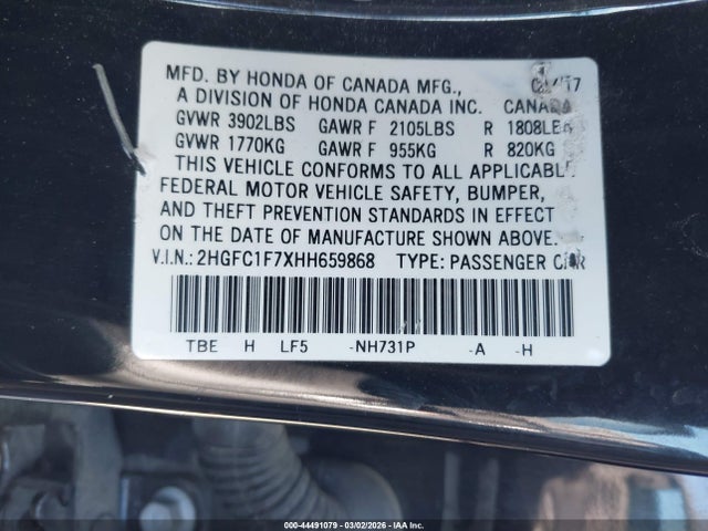 Honda Civic Ex-l 2017 2HGFC1F7XHH659868 Image 9