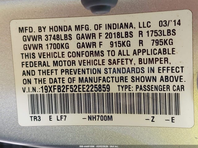 Honda Civic Lx 2014 19XFB2F52EE225859 Image 9