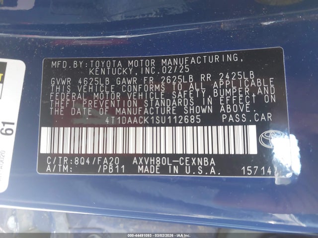 Toyota CAMRY LE 2025 4T1DAACK1SU112685 Image 9