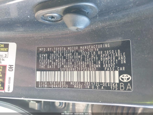 5YFBURHE7FP253607 Toyota Corolla S Plus