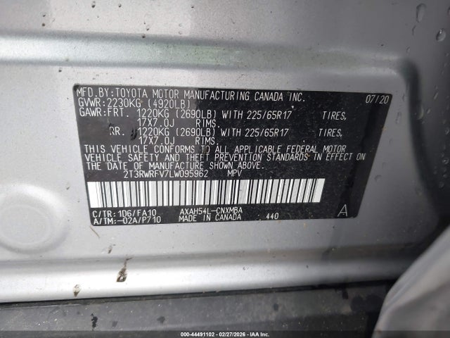 2T3RWRFV7LW095962 Toyota Rav4 Hybrid Xle