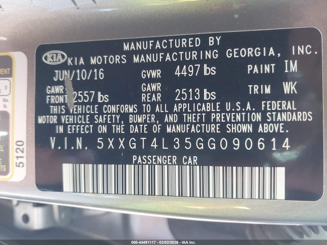 5XXGT4L35GG090614 KIA Optima Lx