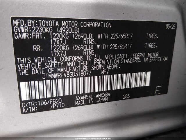 JTMMWRFV8SD318077 Toyota Rav4 Hybrid Le