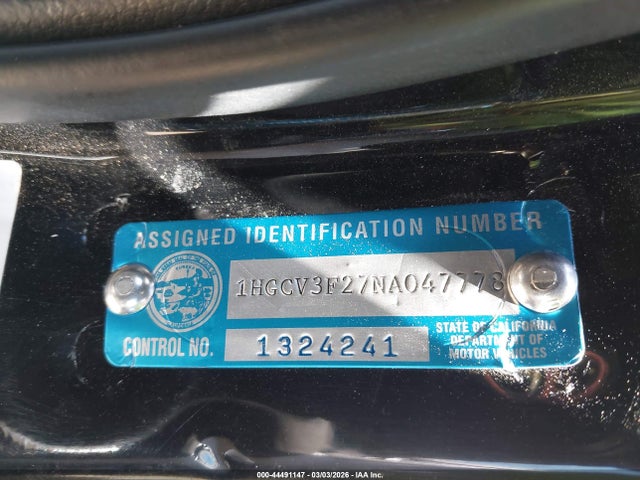 1HGCV3F27NA047778 Honda Accord Hybrid Sport
