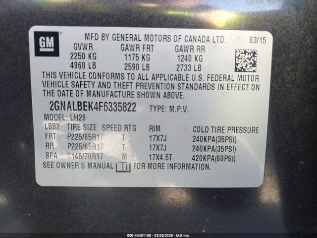 2GNALBEK4F6335822 Chevrolet EQUINOX 1LT