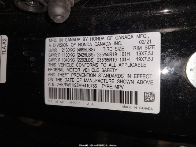 2HKRW1H93MH410766 Honda Cr-v 2wd Touring