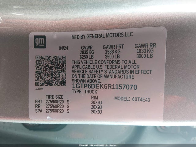 44491176 :رقم المزاد ، 1GTP6DEK6R1157070 vin ، 2024 Gmc Canyon 4wd At4 مزاد بيع