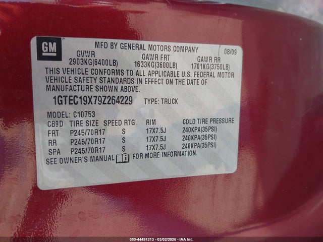 Продаж на аукціоні авто 2009 Gmc Sierra 1500 Work Truck, vin: 1GTEC19X79Z264229, номер лоту: 44491213