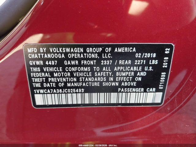 Продажа на аукционе авто 2018 Volkswagen Passat 2.0t Sel Premium, vin: 1VWCA7A36JC025493, номер лота: 44491224