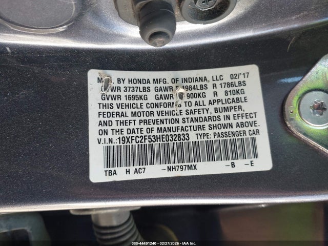 Продажа на аукционе авто 2017 Honda Civic Lx, vin: 19XFC2F53HE032833, номер лота: 44491240