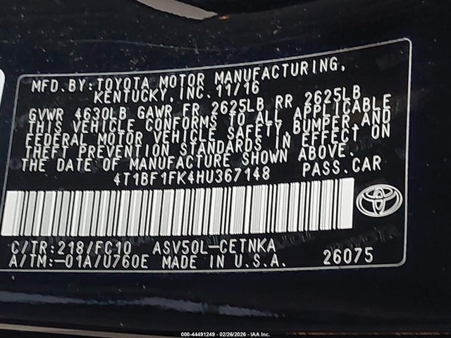 Toyota CAMRY LE 2017 4T1BF1FK4HU367148 Image 9