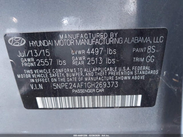 5NPE24AF1GH269373 Hyundai SONATA SE