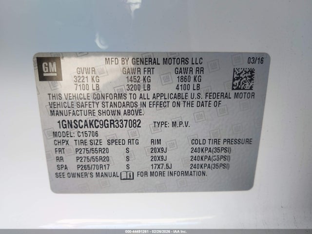 2016 CHEVROLET TAHOE 1GNSCAKC9GR337082 Photo 8