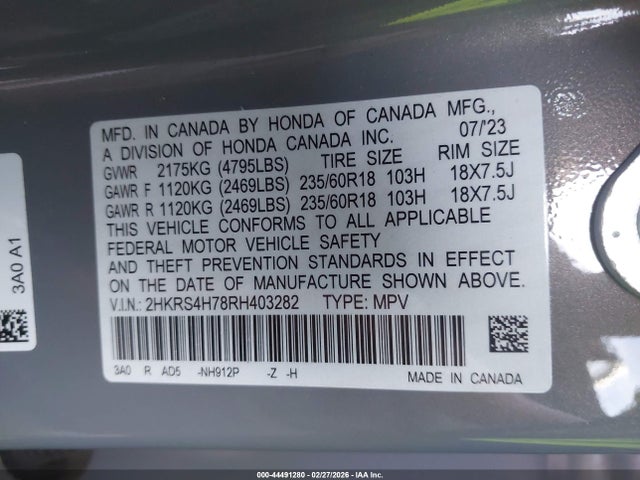 Honda Cr-v Ex-l Awd 2024 2HKRS4H78RH403282 Image 9