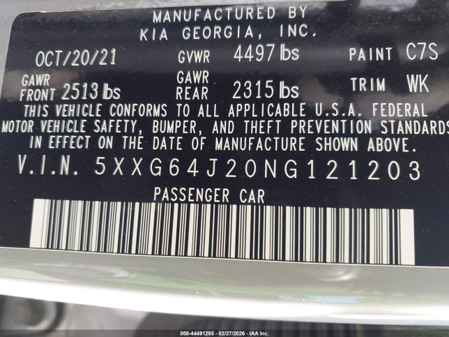 5XXG64J20NG121203 KIA K5 Gt-line