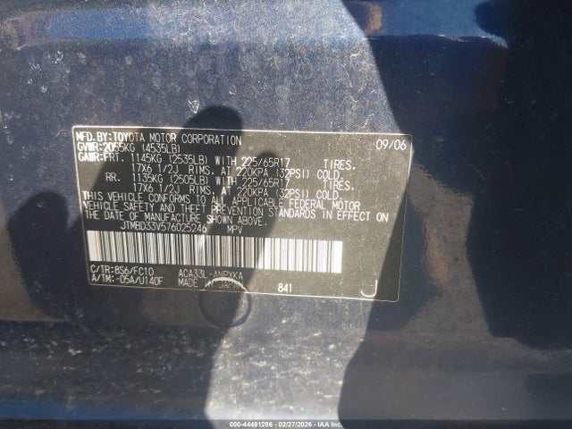 Продаж на аукціоні авто 2007 Toyota Rav4, vin: JTMBD33V576025246, номер лоту: 44491286