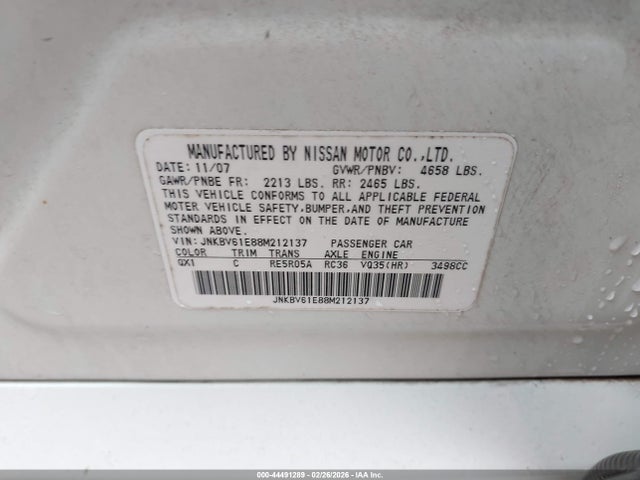 Продажа на аукционе авто 2008 Infiniti G35 Journey, vin: JNKBV61E88M212137, номер лота: 44491289