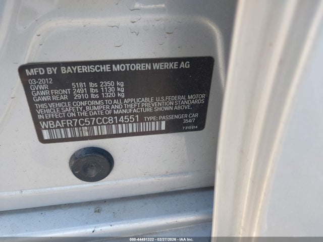 44491322 :رقم المزاد ، WBAFR7C57CC814551 vin ، 2012 Bmw 535i مزاد بيع