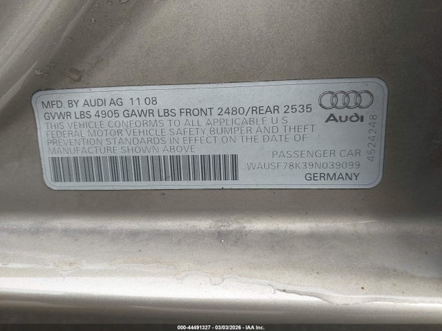 2009 AUDI A4 WAUSF78K39N039099 Photo 8