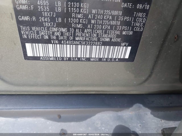 Subaru Outback 2.5i Limited 2019 4S4BSANC5K3222882 Image 9