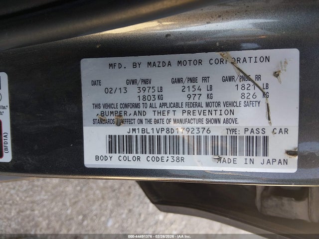 2013 Mazda Mazda3 I Touring მანქანა იყიდება აუქციონზე, vin: JM1BL1VP8D1792376, აუქციონის ნომერი: 44491376