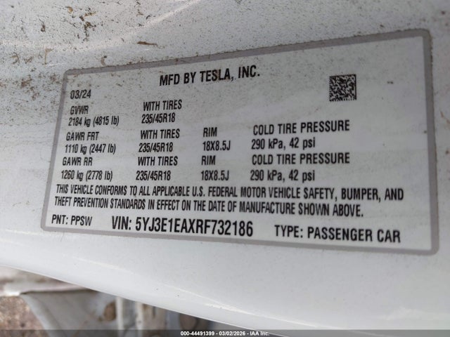 2024 TESLA MODEL 3 5YJ3E1EAXRF732186 Photo 8